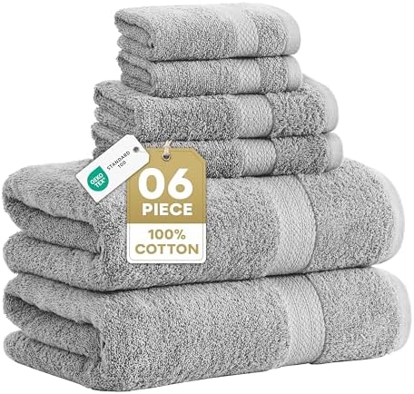 LANE LINEN Towel Set for Bathroom 6 Piece Soft Absorbent Quick Dry - Grey