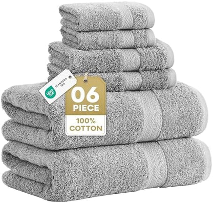 LANE LINEN Towel Set for Bathroom 6 Piece Soft Absorbent Quick Dry - Grey