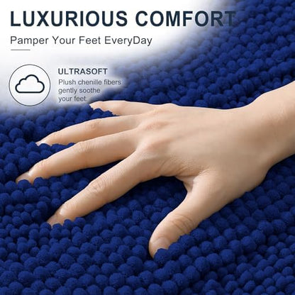Smiry Thick Chenille Large Bathroom Runner Rugs 47x32, Soft Bath Mat, Navy