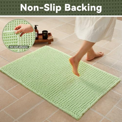Triohero Waffle Bath Mat, Small Boho Bathroom Rugs Non Slip Washable, Ultra Soft Super Absorbent Quick Dry Farmhouse Bathroom Decor, 16" x 24", Pale Green