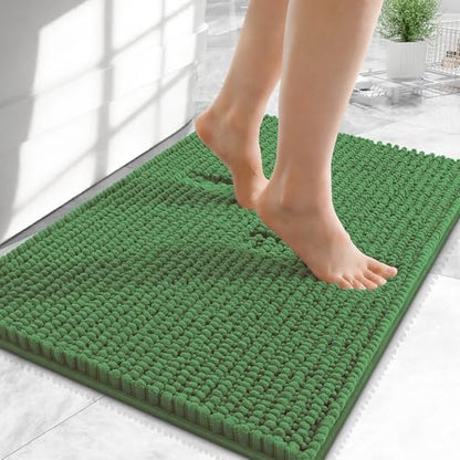 OLANLY Thick Chenille Small Bathroom Rugs Mats 24x16, Olive Green