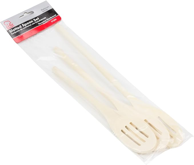 Chef Craft Select Maple Slotted Spoon Set, 10, 12, 14 inch, Natural