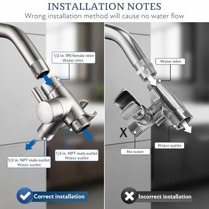 G-Promise Solid Metal Shower Head Diverter with Holder 3-Way