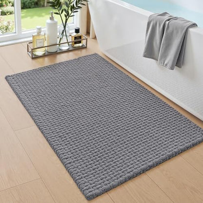 DEXI Chenille Bath Mat 36x24, Soft Absorbent Bathroom Rugs, Grey