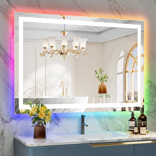 44x30 LED Bathroom Mirror with Lights, RGB Backlit Lighted Mirror