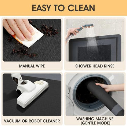 ACCUMTEK Non Slip Bath Mat, Thin Bathroom Rugs Fit Under Door, Quick Dry Bath Mats, Machine Washable Bath Rugs for Bathroom, Bathtub & Kitchen, Bathtub, Black/Bordered/24 x17+48"x20"
