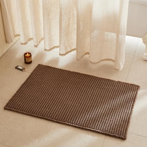 TYUU Waffle Bath Mat, Boho Bathroom Rugs Non Slip, 36x24 Mocha