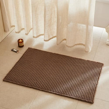 TYUU Waffle Bath Mat, Boho Bathroom Rugs Non Slip, 36x24 Mocha
