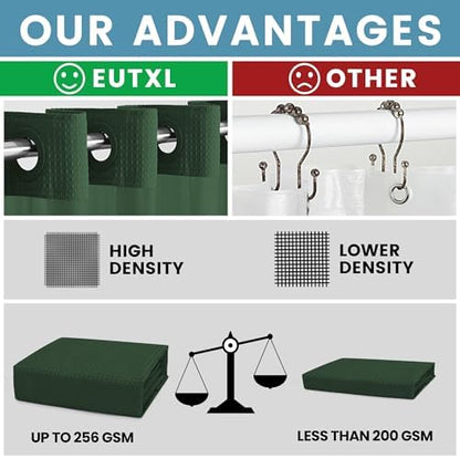 Heavyweight Waffle No Hook Shower Curtain with Liner, 71x74, Dark Green