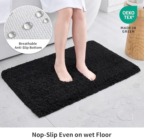 Disolla Black Bathrom Runner Rug 24x59 - Large Soft Plush Bath Mat, Thick Long Non-Slip Shaggy Floor Mat, Ultra-Absorbent for Master Bathroom Bedroom