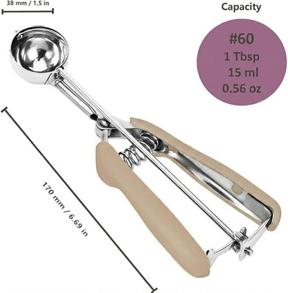 Cookie Scoop, 18/8 Stainless Steel Cookie Scooper, Cookie Scoops for Baking, 1 Tbsp/ 15 ml / 0.5 oz Cookie Dough Scoop, Ice Cream Scooper with Trigger Release (#60 Brown)