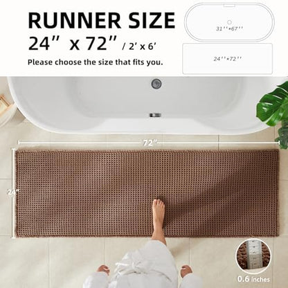 TYUU Waffle Runner Rug Bathroom, Long Boho Bath Mat, 72x24 Mocha