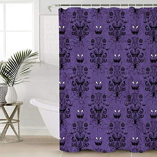 Shower Curtain Bathroom Set Spooky Halloween Haunted Ghost Cobweb Waterproof Shower Curtains with Grommets Hooks Black Purple Privacy Bath Curtain for Bathtub Decor 72x72in