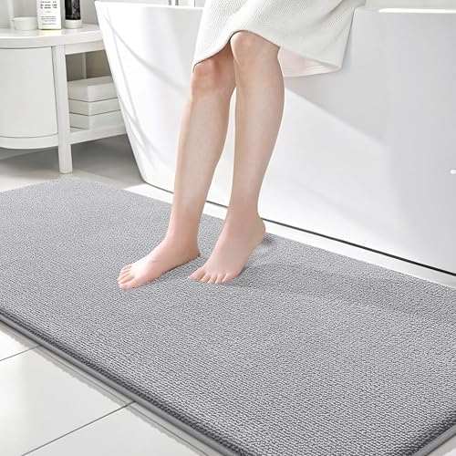 OLANLY Memory Foam Bathroom Runner Rug 70x24, Absorbent Long Bath Mat, Grey