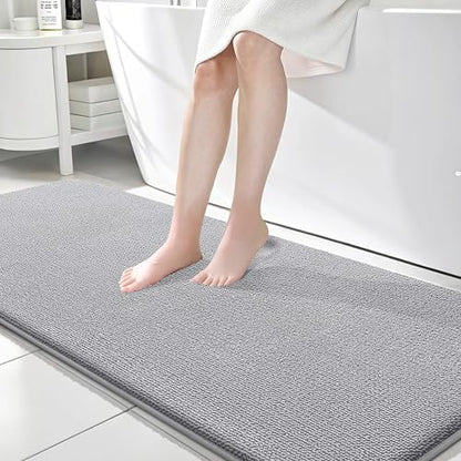OLANLY Memory Foam Bathroom Runner Rug 70x24, Absorbent Long Bath Mat, Grey