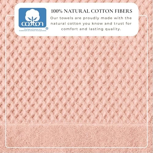 Great Bay Home Bath Towels - 100% Cotton 6 Piece Towel Set - Diamond Waffle Weave - Absorbent, Durable, Quick-Dry Towels for Bathroom (Pink)