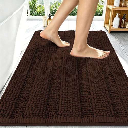 Smiry Thick Chenille Bathroom Runner Rugs 59x20, Absorbent Bath Mat, Brown