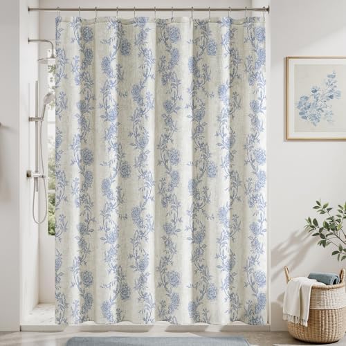 HOMEIDEAS Blue and White Floral Shower Curtain 36x72 Inch