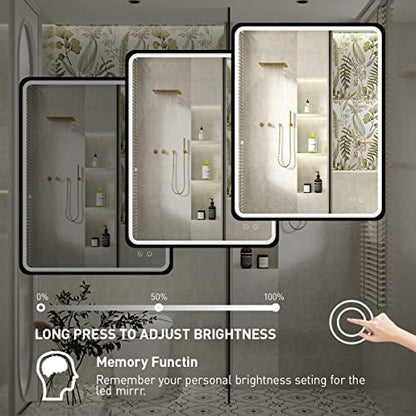 36x28 Inch LED Black Frame Bathroom Mirror,3 Color