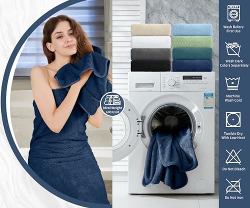 Hand Towels Set 2 Pack-16“x31”,Ultra Soft Microfibers Bathroom Towel Set Highly Absorbent Quick Dry Luxury Premium Towel Lightweight Durable Hand Towel Collection for Hotel Spa Gym Kitchen,Navy Blue
