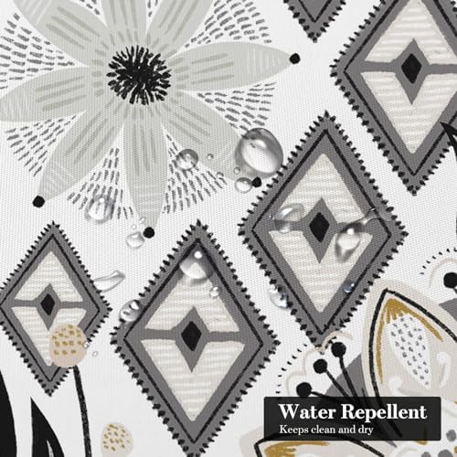 Boho Floral Shower Curtain, White Botanical Fabric Curtain, 72 x 84