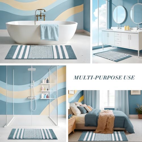 BSICPRO Bathroom Rugs, 17x24 Chenille Bath Mats, Denim Blue