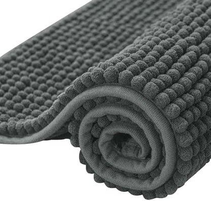 SUBRTEX Bathroom Rugs, 20" x 32" Chenille Bath Rug Soft Short Plush Bath Mat Soft Shower Mat Water Absorbent Shower Mat Quick Dry Machine Washable, Gray