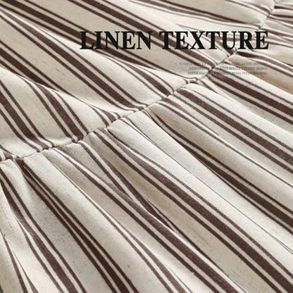 Farmhouse Shower Curtain Ruffle Linen Cream-Brown Stripe 48"W x 72"L