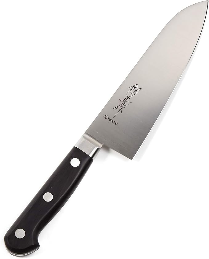 Japanese Multi Purpose Chef Knife INOX AUS-8A Stainless Steel Black Pakkawood Handle, Santoku 7-inch (180mm)