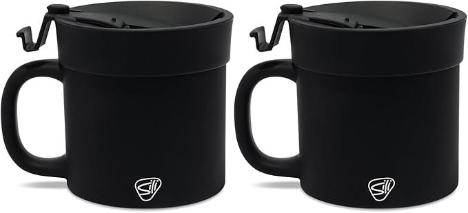 Silipint 16oz Silicone Coffee Mug Tumbler with Flip Lid – Unbreakable Dishwasher Safe Microwave Oven & Freezer Compatible – Non-Toxic Reusable Cup, Coffee Tea, Cold Drinks, Classic Black - Pack of 2