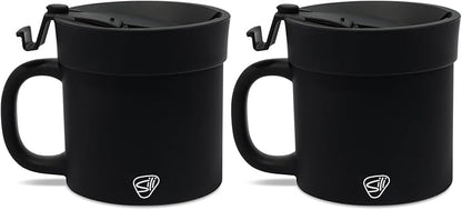 Silipint 16oz Silicone Coffee Mug Tumbler with Flip Lid – Unbreakable Dishwasher Safe Microwave Oven & Freezer Compatible – Non-Toxic Reusable Cup, Coffee Tea, Cold Drinks, Classic Black - Pack of 2
