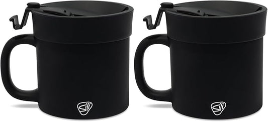 Silipint 16oz Silicone Coffee Mug Tumbler with Flip Lid – Unbreakable Dishwasher Safe Microwave Oven & Freezer Compatible – Non-Toxic Reusable Cup, Coffee Tea, Cold Drinks, Classic Black - Pack of 2
