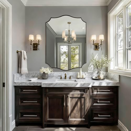 ANDY STAR Brushed Bronze Mirror, 28x36 Inch Bathroom Mirror, Scalloped Mirrors for Bathroom, Anti-Rust Stainless Steel Frame, Unique Curved Design Ideal for Bathroom, Living Room, Mantel
