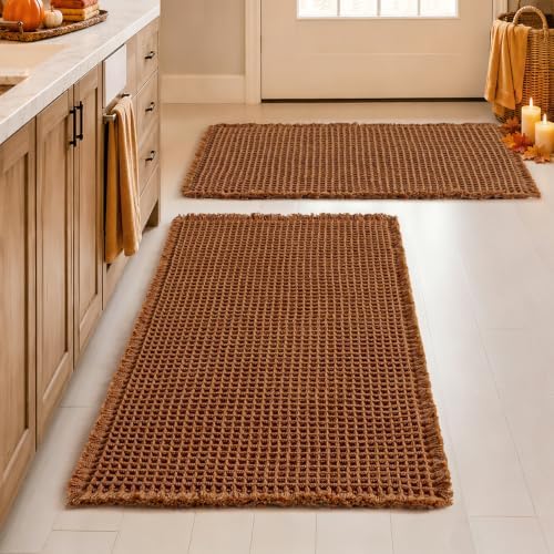 MIULEE Fall Terracotta Set of 2 Waffle Bathroom Rugs Bath Mat 18x30 Inch