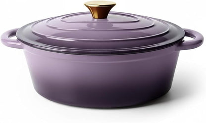 Vintage Style Oval Dutch Oven for Bread Baking, 4.5 Quart Non Stick Enameled Cast Iron Dutch Oven Pot with Lid, Oven Safe Oval Casserole with Lid up to 500°F for Baking, Braising, Stews, Roasting, Purple