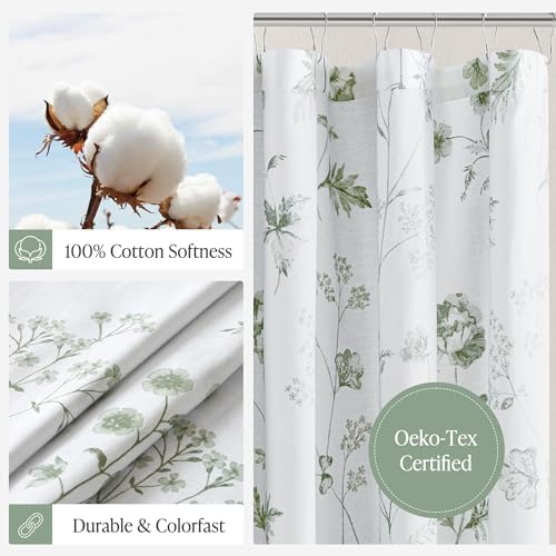Martha Stewart 100% Cotton Floral Shower Curtain, 72 x 72, Sage Green