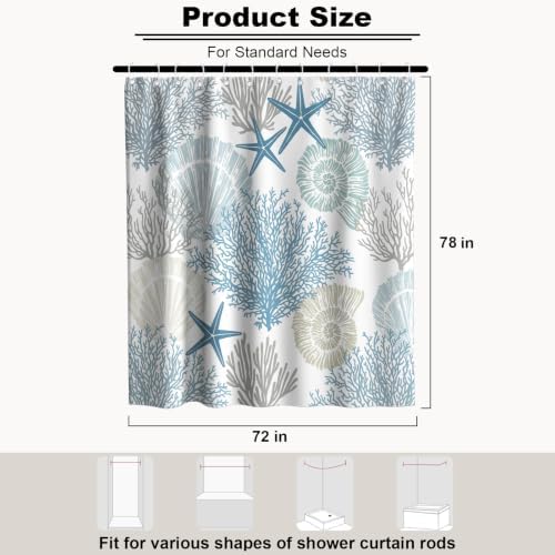 Cute Modern Ocean Shower Curtain Luxury Coastal Seashell Nautical Summer