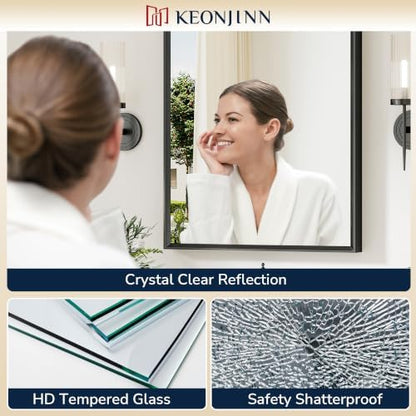 Keonjinn 16" x 24" Small Bathroom Mirrors for Over Sink, Black Metal Framed
