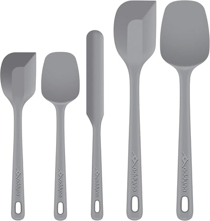 5-Piece Silicone Spatula Set for Baking, 446°F Heat Resistant Non-Stick Cooking Utensils, BPA-Free Food Grade Silicone Scrapers, Non-Scratch Flexible & Dishwasher Safe, Grey