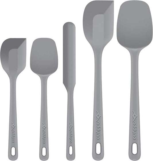 5-Piece Silicone Spatula Set for Baking, 446°F Heat Resistant Non-Stick Cooking Utensils, BPA-Free Food Grade Silicone Scrapers, Non-Scratch Flexible & Dishwasher Safe, Grey