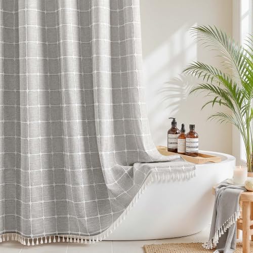 RiverDream Farmhouse No Hooks Shower Curtain with Snap-in Liner,Khaki,71x74