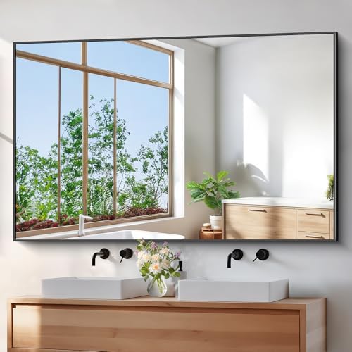 BONEWEI Bathroom Mirror,60x36 inch Large Wall Mirror for Bathroom Wall Mounted Black Rectangle Mirrors,Black Bathroom Mirror for Living Room,Farmhouse,Bedroom Entryway,Horizontal/Vertical