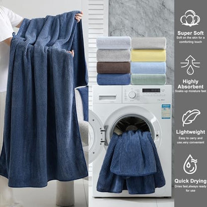 4 Piece Bath Towel Set 35"x70"Oversized Bath Towel for Bathroom Ultra Soft Fluffy Extra Large Bath Sheet Luxury Premium Bathroom Towel Highly Absorbent Quick Dry Shower Towel for Hotel Spa,Navy Blue