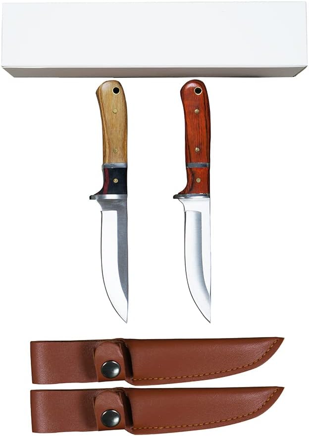 Two 3-Inch Super Sharp Knife with PU Protective Sleeve,High Carbon Steel Durable Portable Wooden Handle Knife for Outdoor,Picnics,Kitchen Cooking(Meat,Fruits,Vegetables,Seafood)