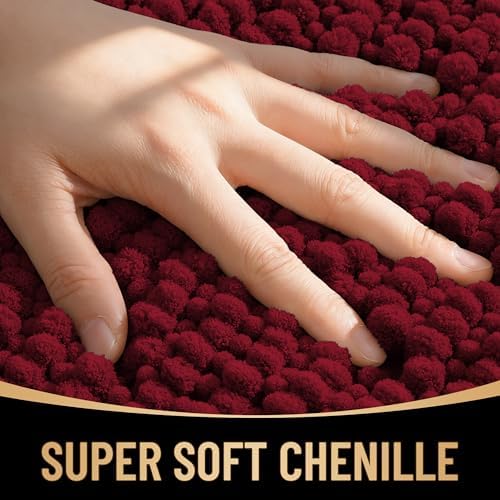 OLANLY Thick Chenille Large Bathroom Rugs Mats 59x35, Burgundy