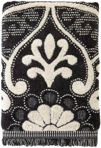 SKL Home Amherst Medallion Bath Towel, Premium 100% Cotton, Black
