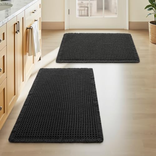 Upgraded Waffle Bath Mat Set of 2 Absorbent Non Slip Bathroom Mat 18" x 30"
