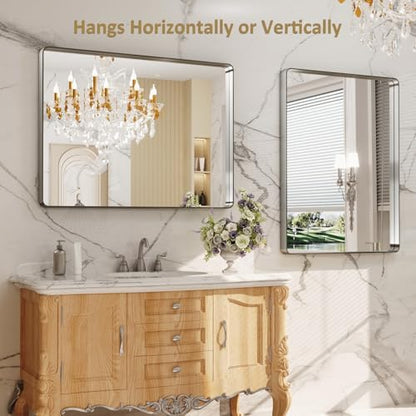 LOAAO 40X32 Inch Brushed Nickel Bathroom Mirror