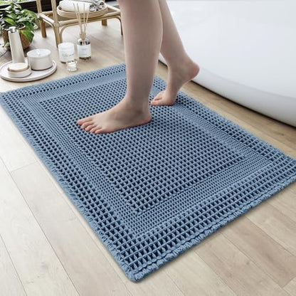 AMOAMI Waffle Bath Mat, Absorbent Bathroom Rugs Non Slip 17''x24'' Blue