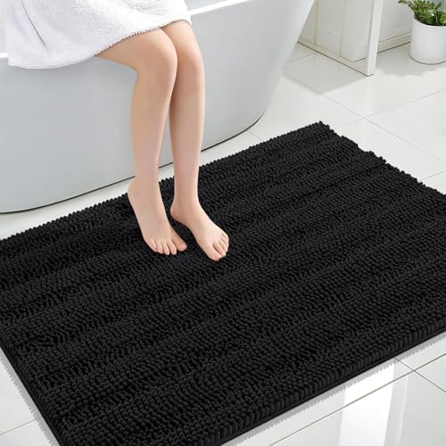 OLANLY Thick Large Bathroom Rugs 44x32, Soft Chenille Bath Rugs, Black